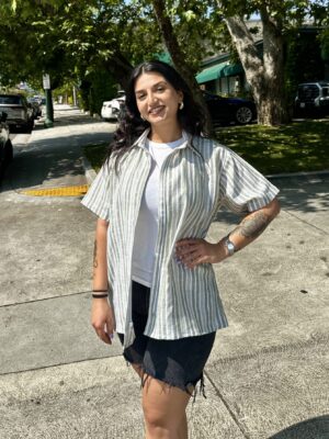 Sage Striped Linen Shirt